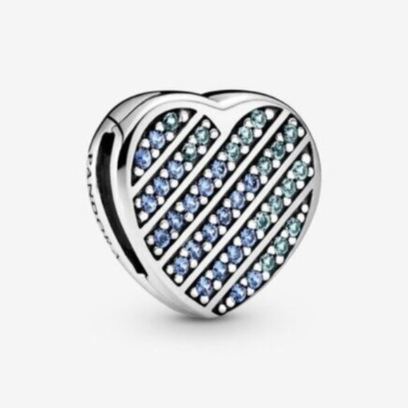 Pandora Blue Pav?? Heart Clip Charm - Picture 1 of 5
